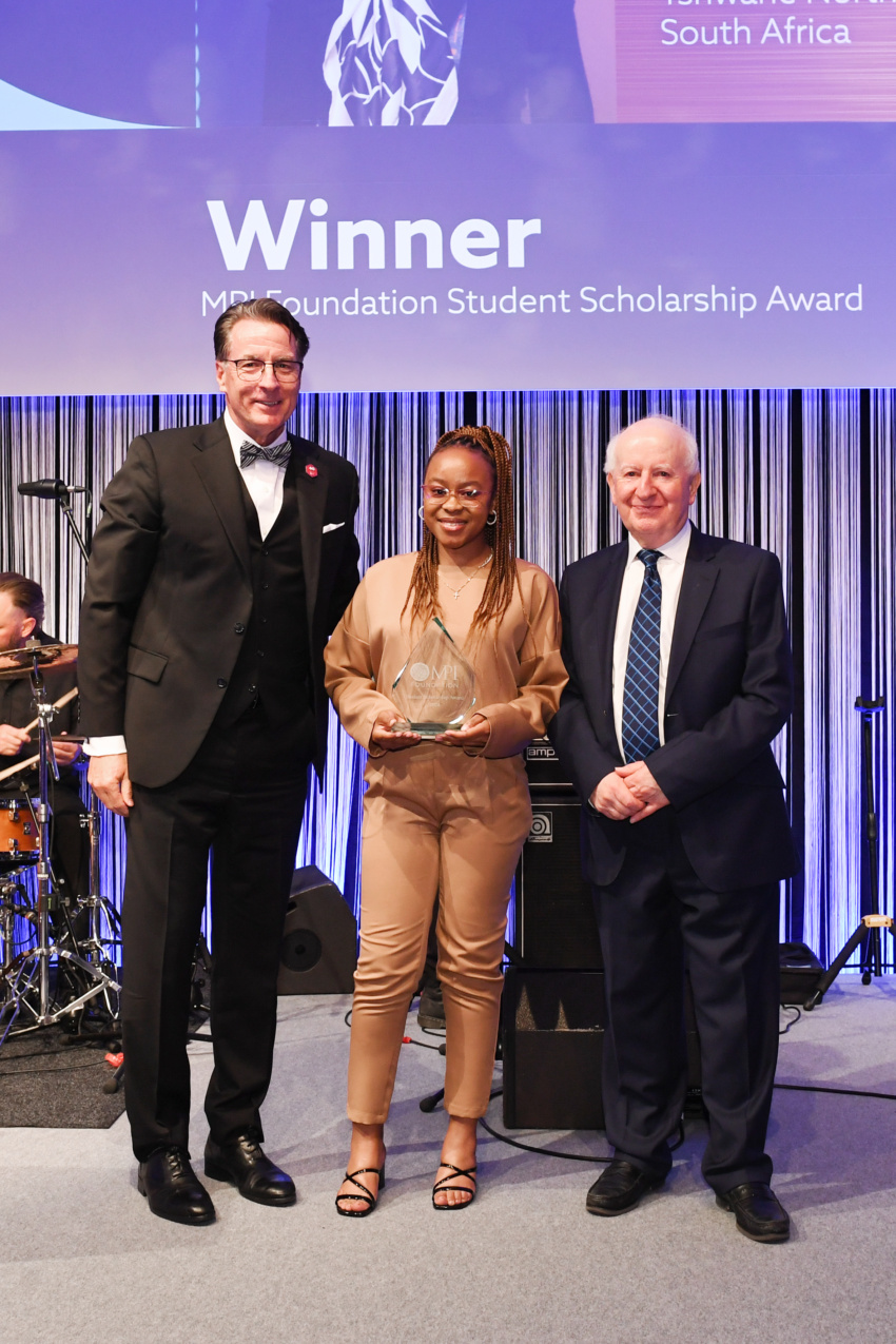 Winner posing with Ray Bloom for the MPI Foundation Student Scholarship Award