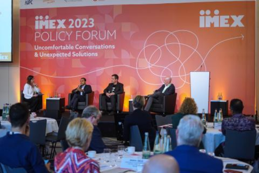 Speakers on stage for the IMEX 2023 Policy Forum