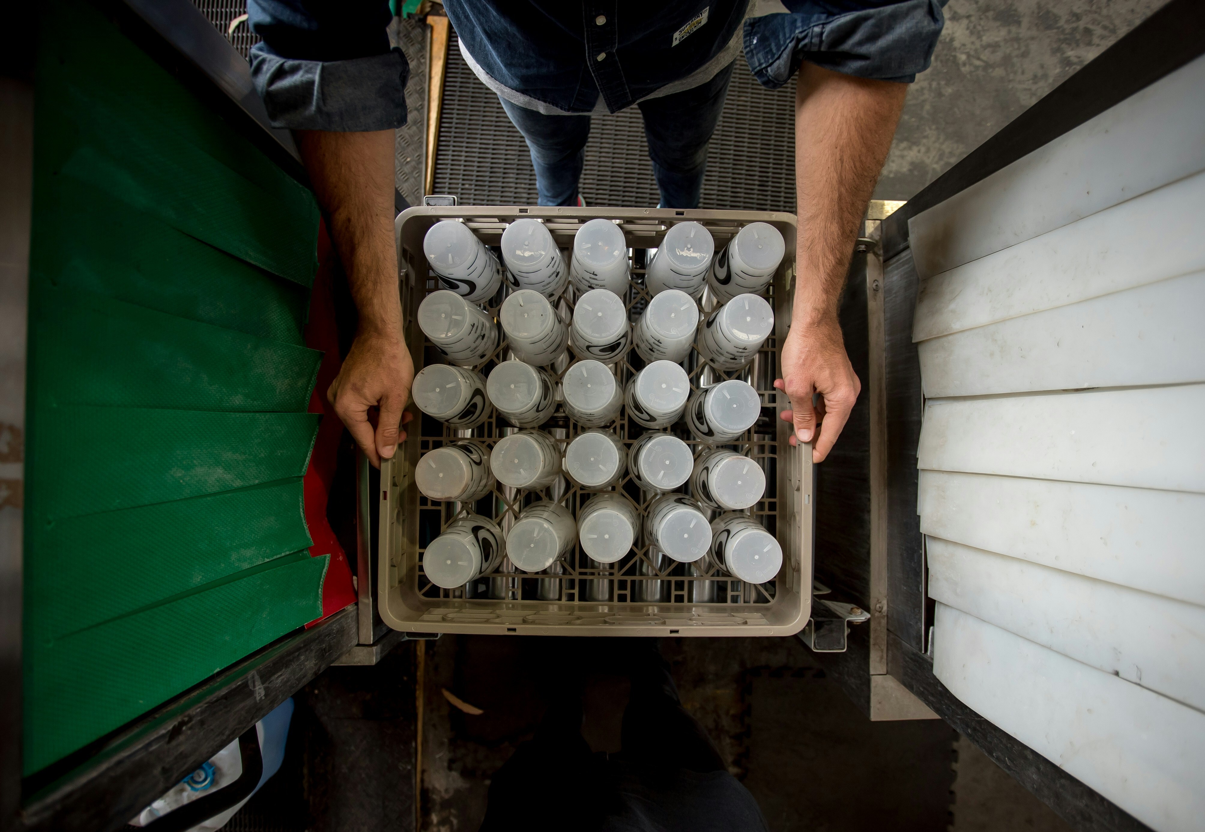 Crate of reusable bottles